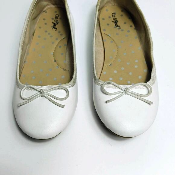 CAT & JACK Girls White Slip-On Ballet Flats Shoes with Bow Pull Tab Size 1 - Picture 3 of 8